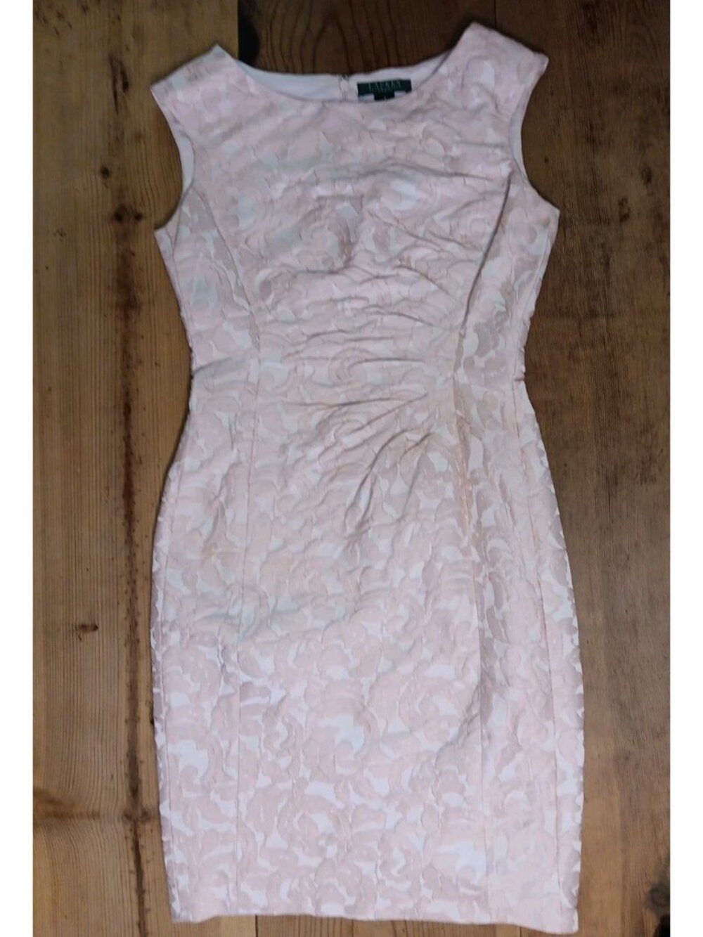 Ralph Lauren Ruched Sheath Dress Sz 6 Pink Jacquard Floral Romantic Event Glam